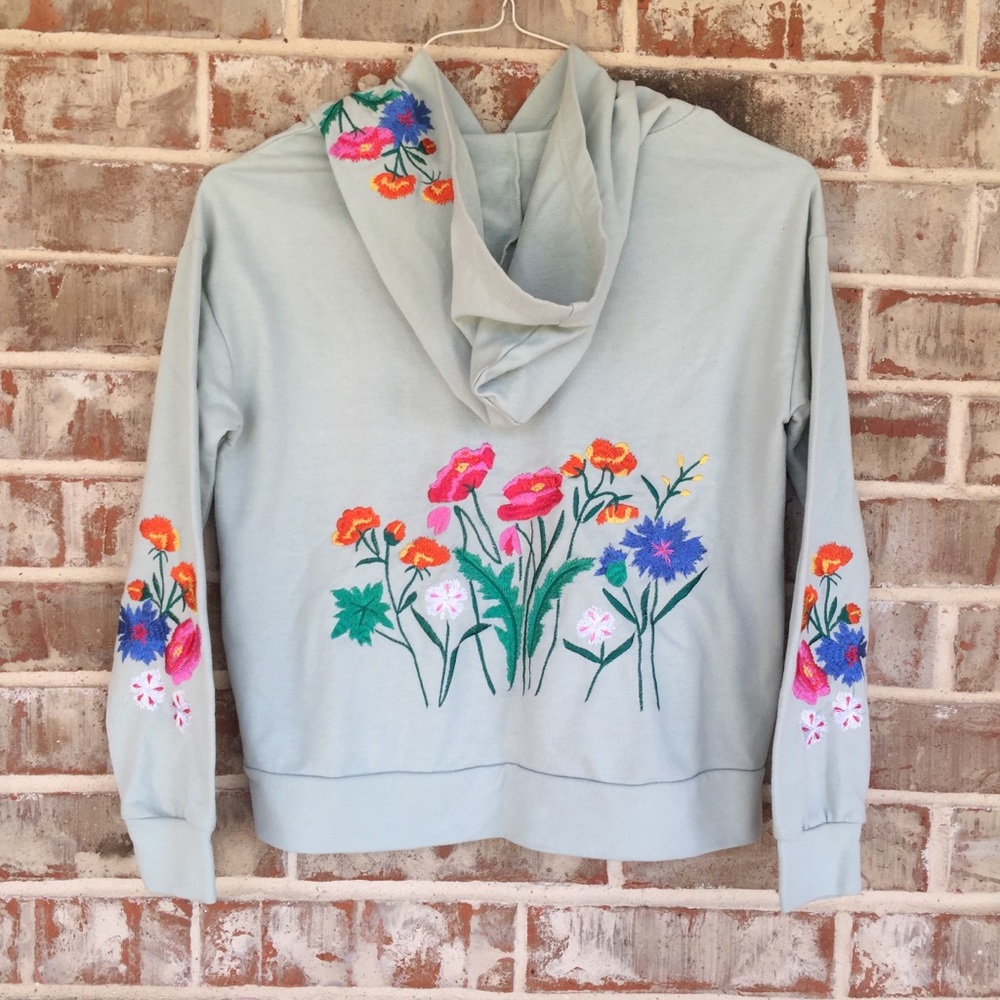 Almost Famous Mint Embroidered Floral Hoodie XS